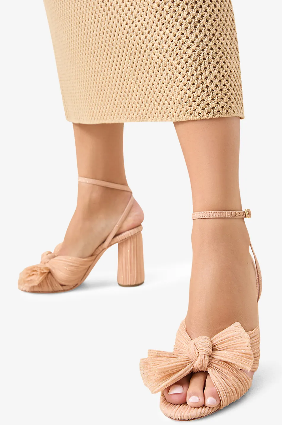 Sandales à talon en tulle plissé scintillant Camellia 90